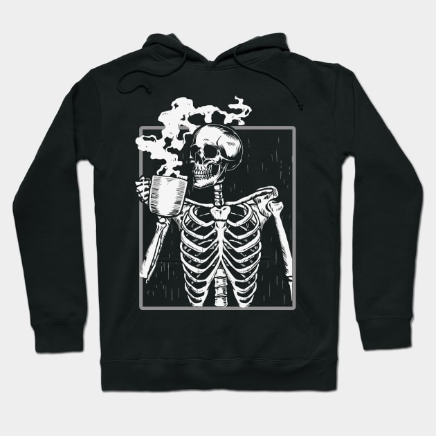 Skeleton Drinking Hot Cup of Coffee Hoodie by FlawlessSeams